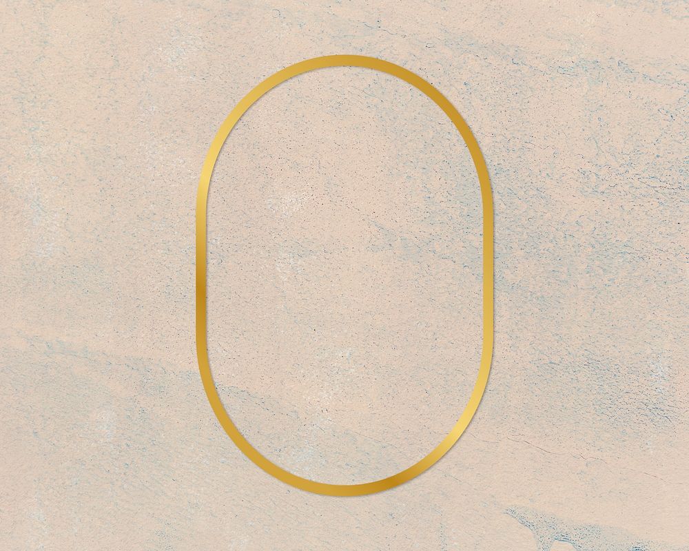 Gold oval frame on a rough beige background