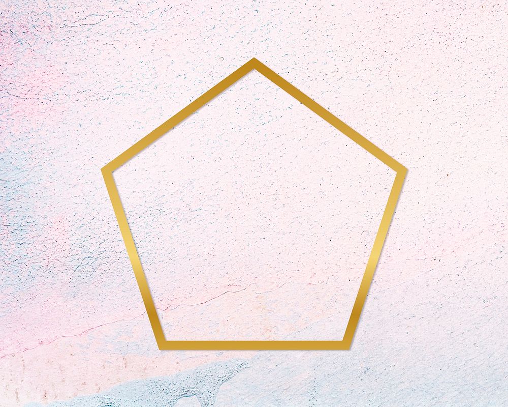 Gold pentagon frame on a pastel concrete background