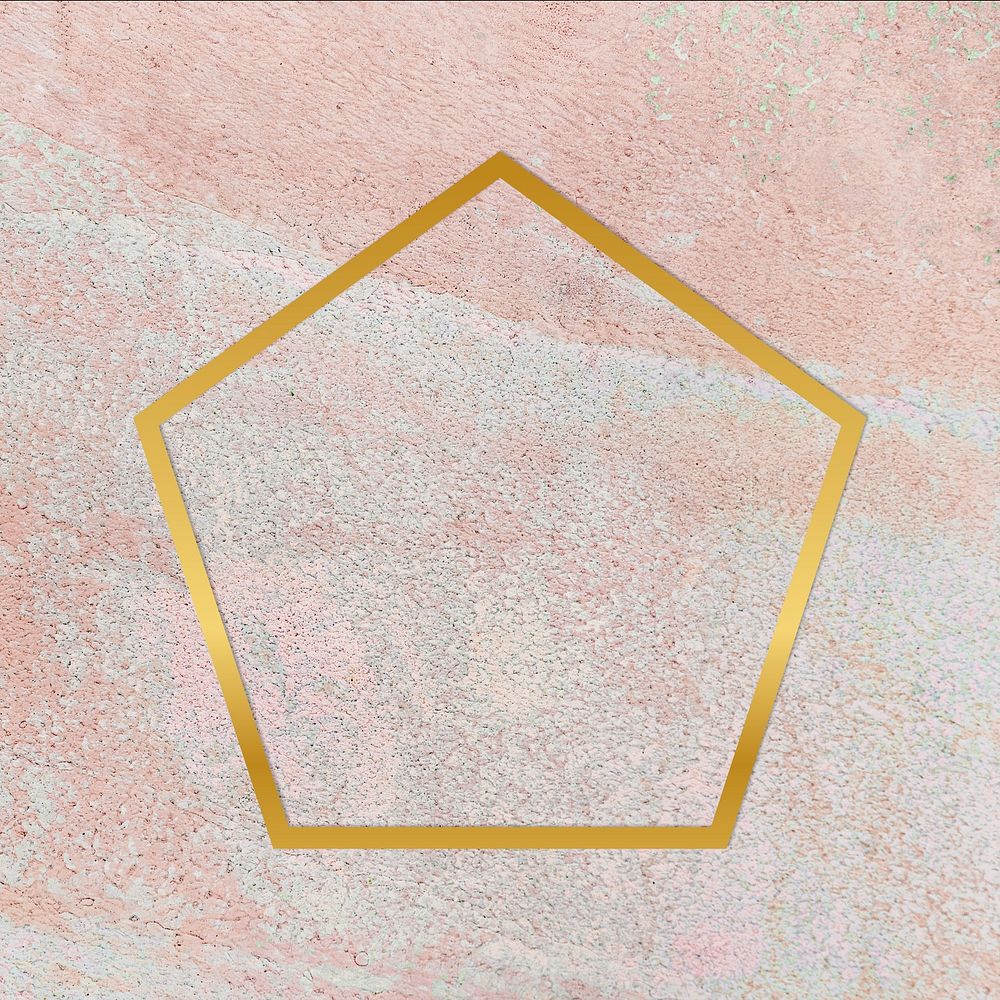 Gold pentagon frame on a rustic pastel pink background