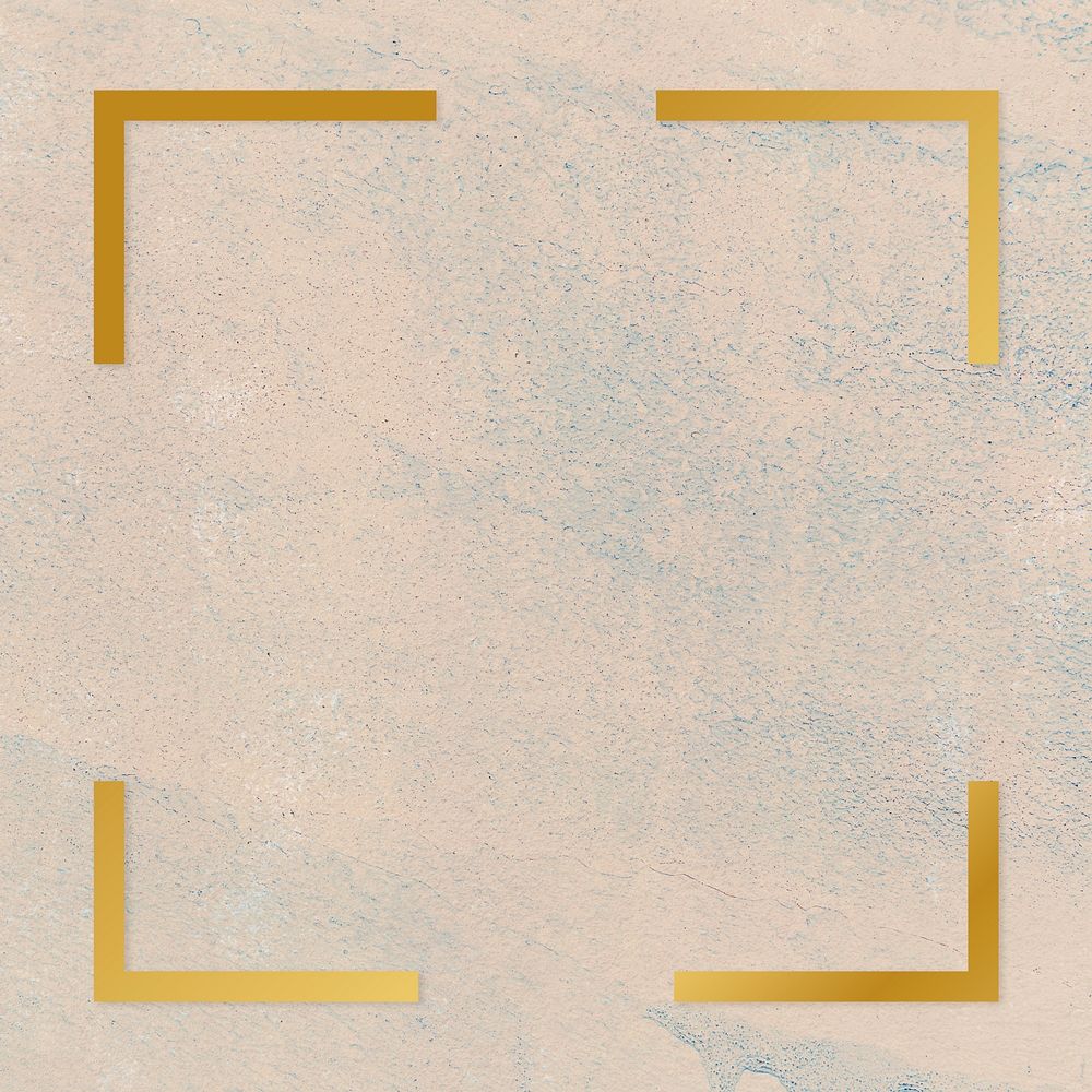 Gold square frame on a rough beige background