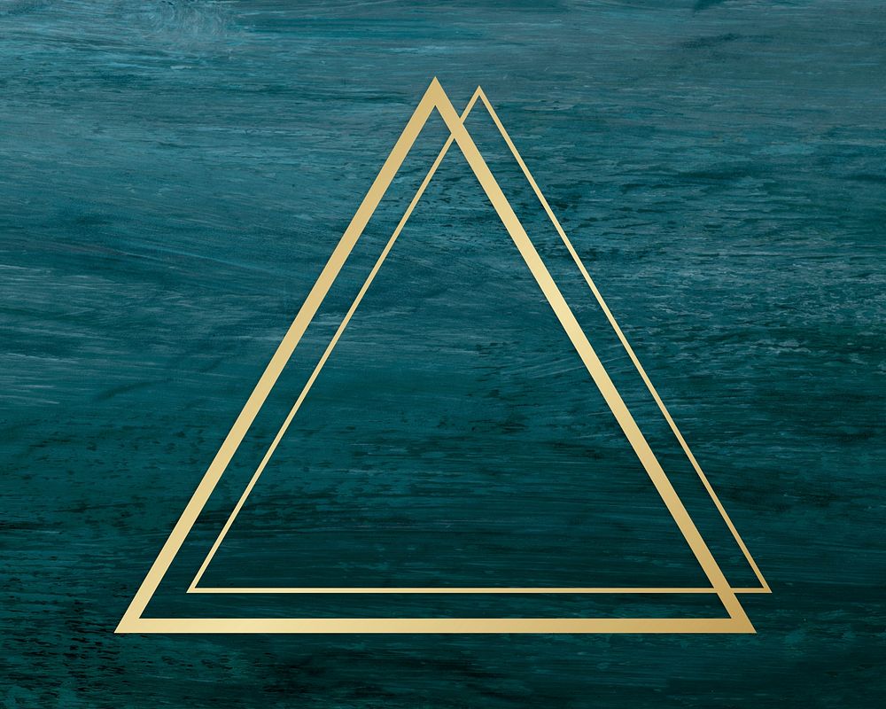 Gold triangle frame on a blue brushstroke textured background