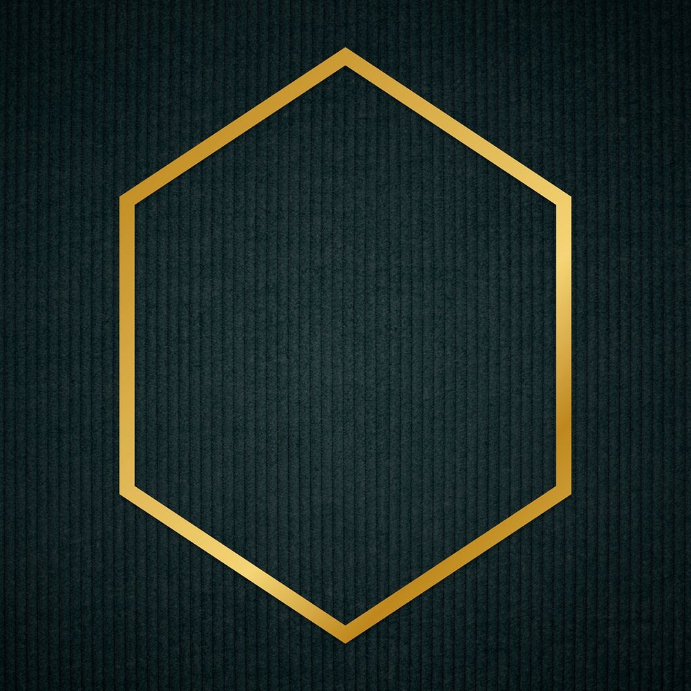 Gold hexagon frame on a dark fabric textured background illustration