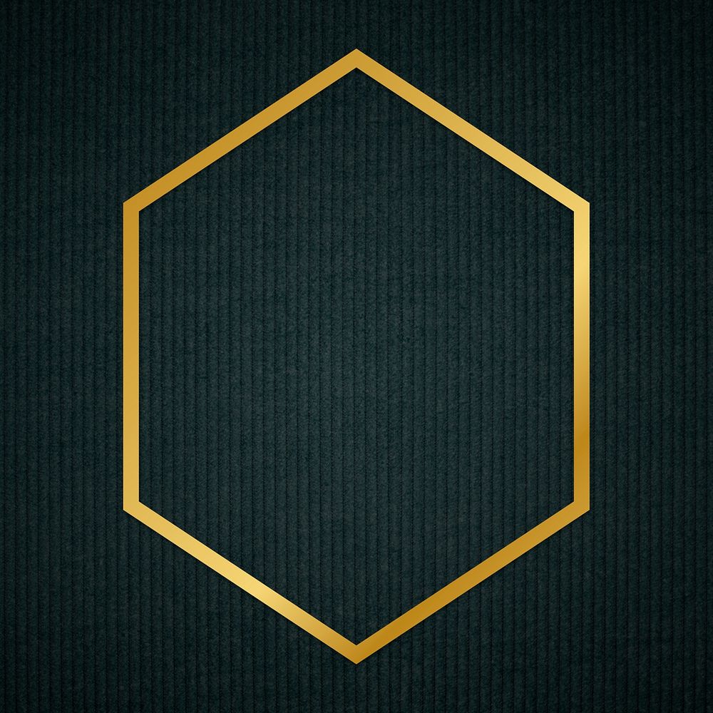 Gold hexagon frame on a dark fabric textured background