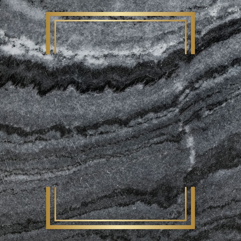 Gold rectangle frame on a gray marble textured background
