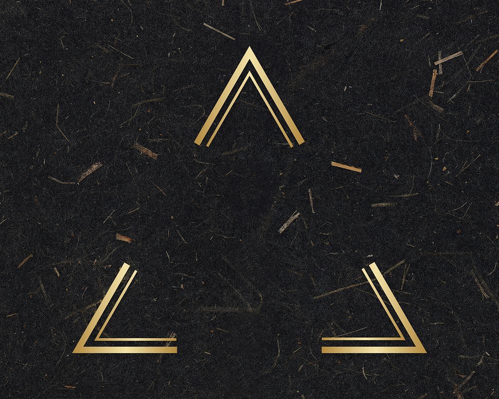 Gold triangle frame on a black mulberry paper textured background