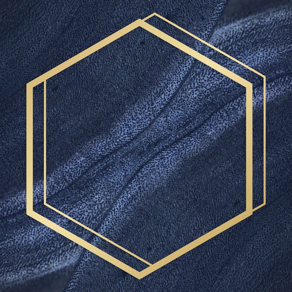 Golden framed hexagon on a blue textured stone