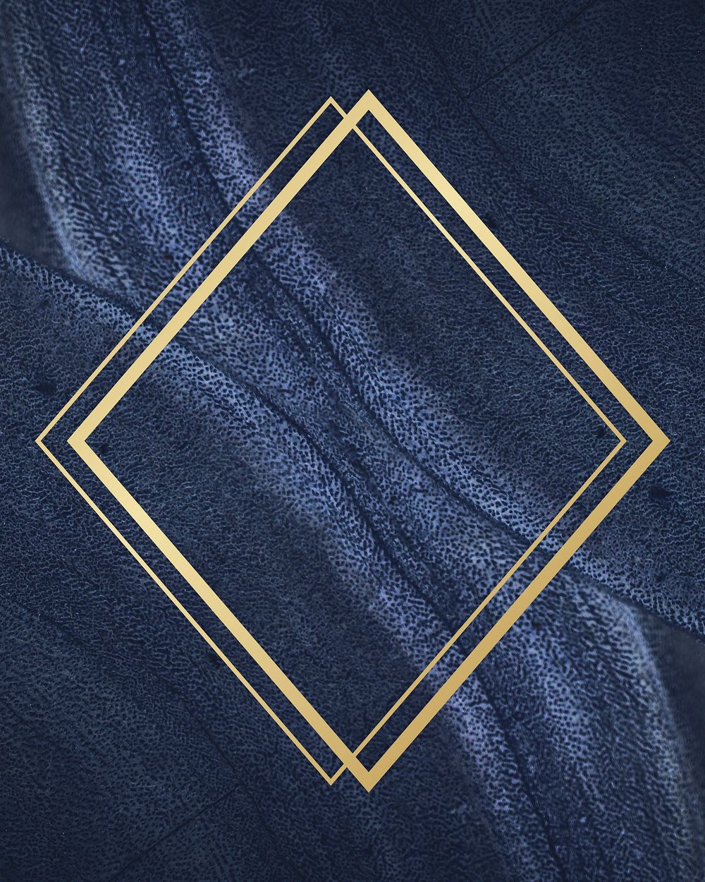 Golden framed rhombus on a blue textured illustration