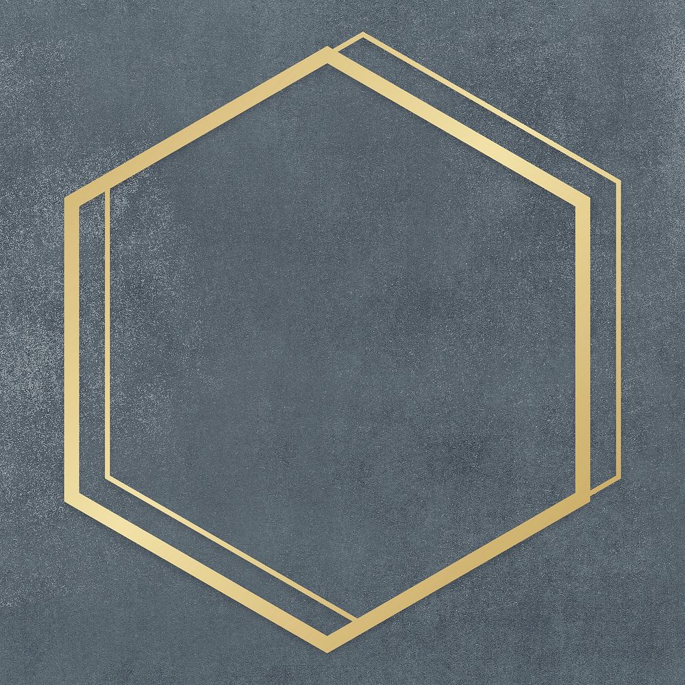Gold hexagon frame on a gray concrete textured background