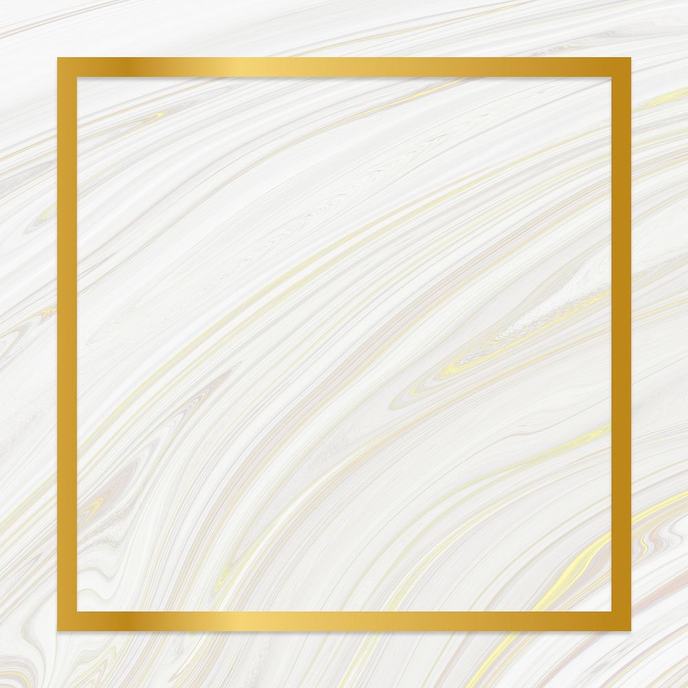 Golden framed square on a liquid marble texture