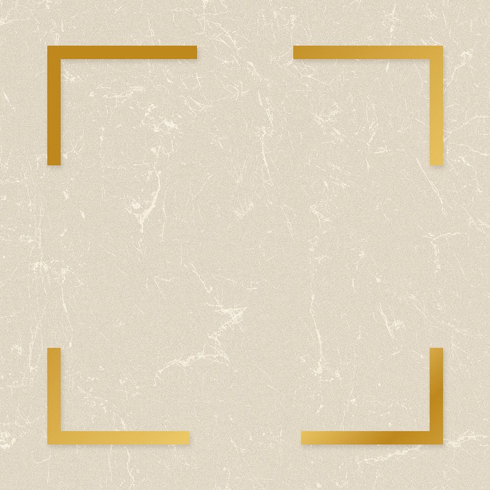 Gold square frame on a beige paper textured background