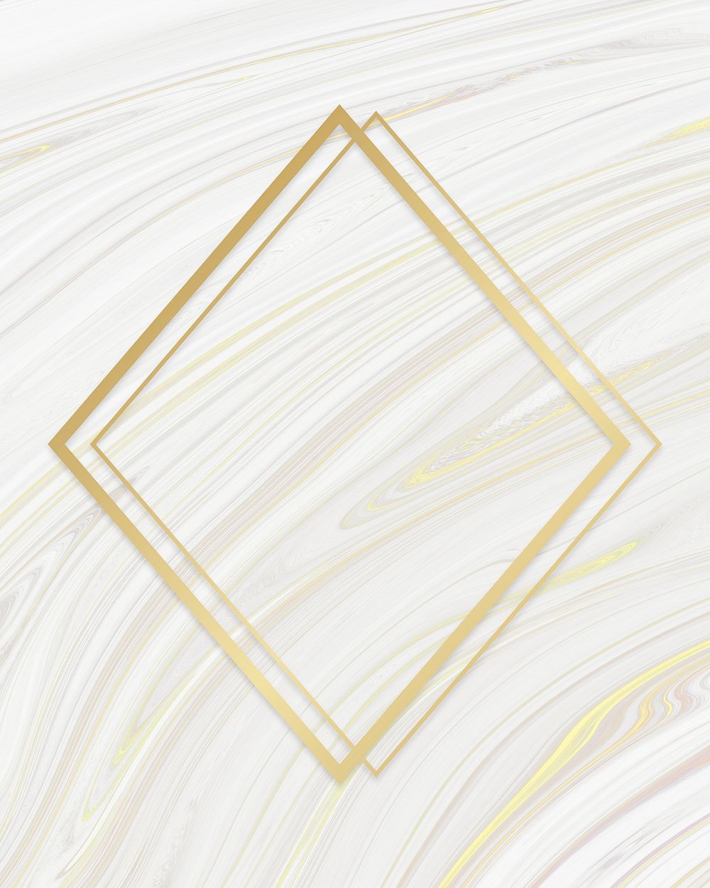 Golden framed rhombus on a liquid marble texture