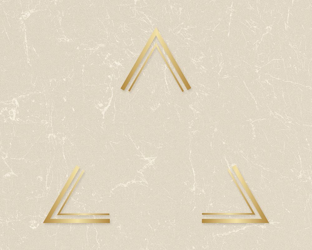 Gold triangle frame on a beige paper textured background