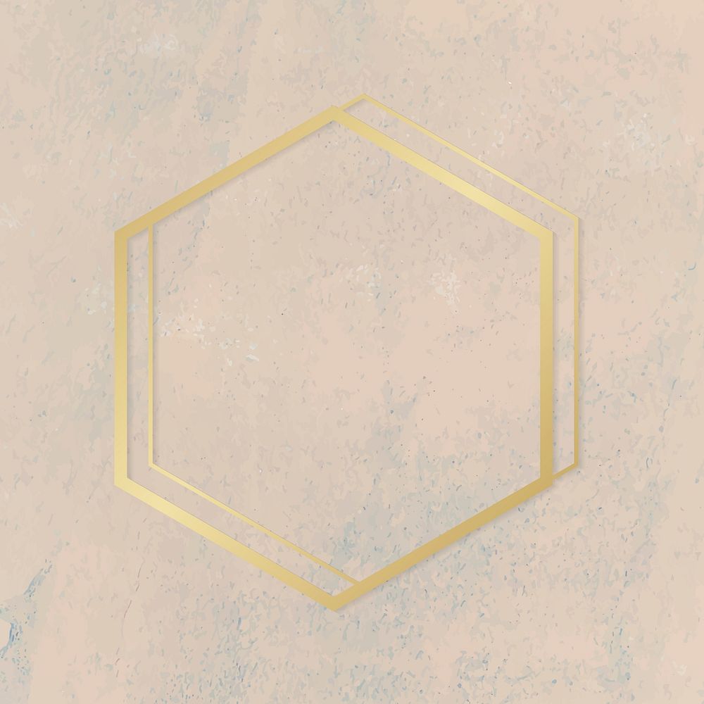 Gold hexagon frame on a rough beige background vector