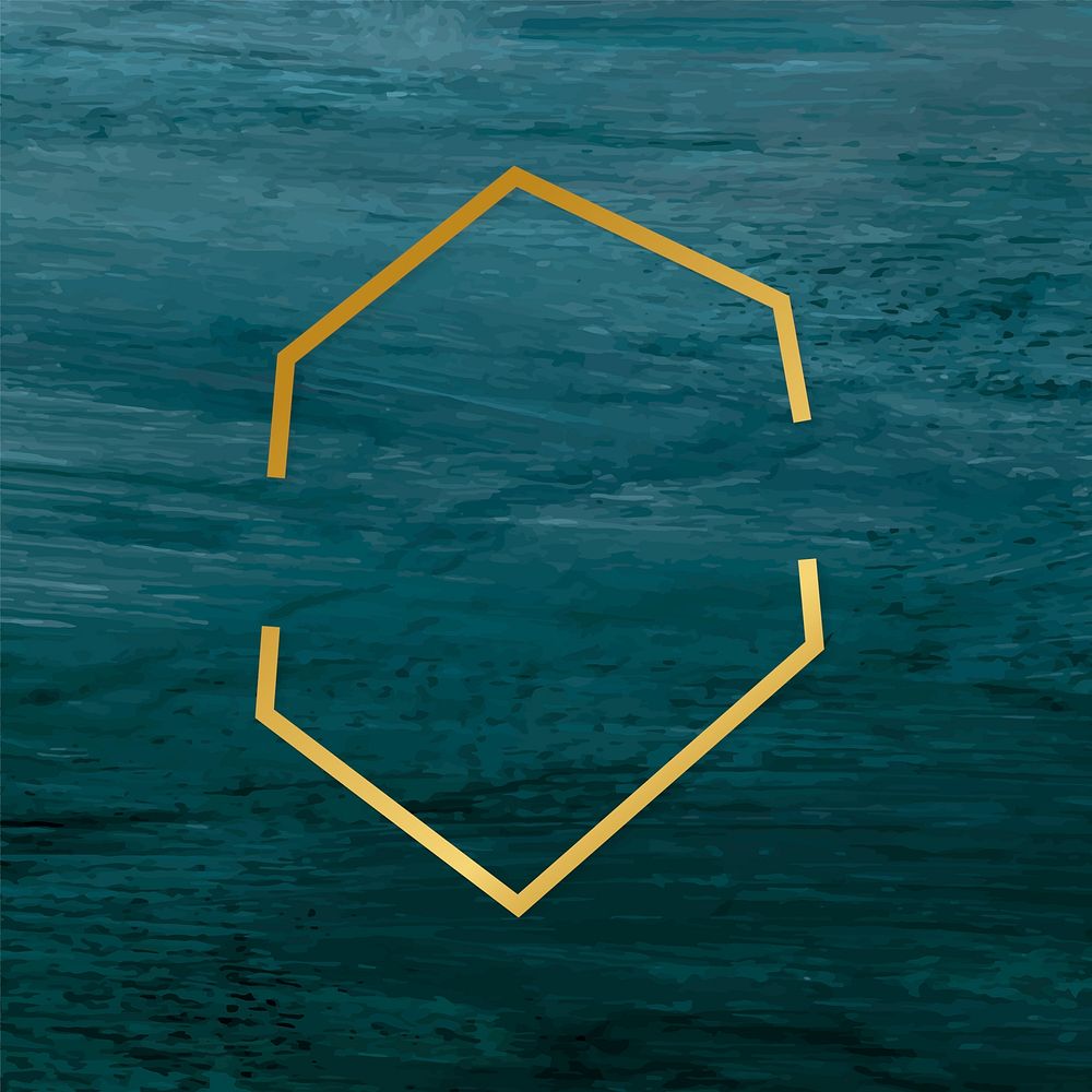 Gold hexagon frame on a blue brushstroke textured background vector