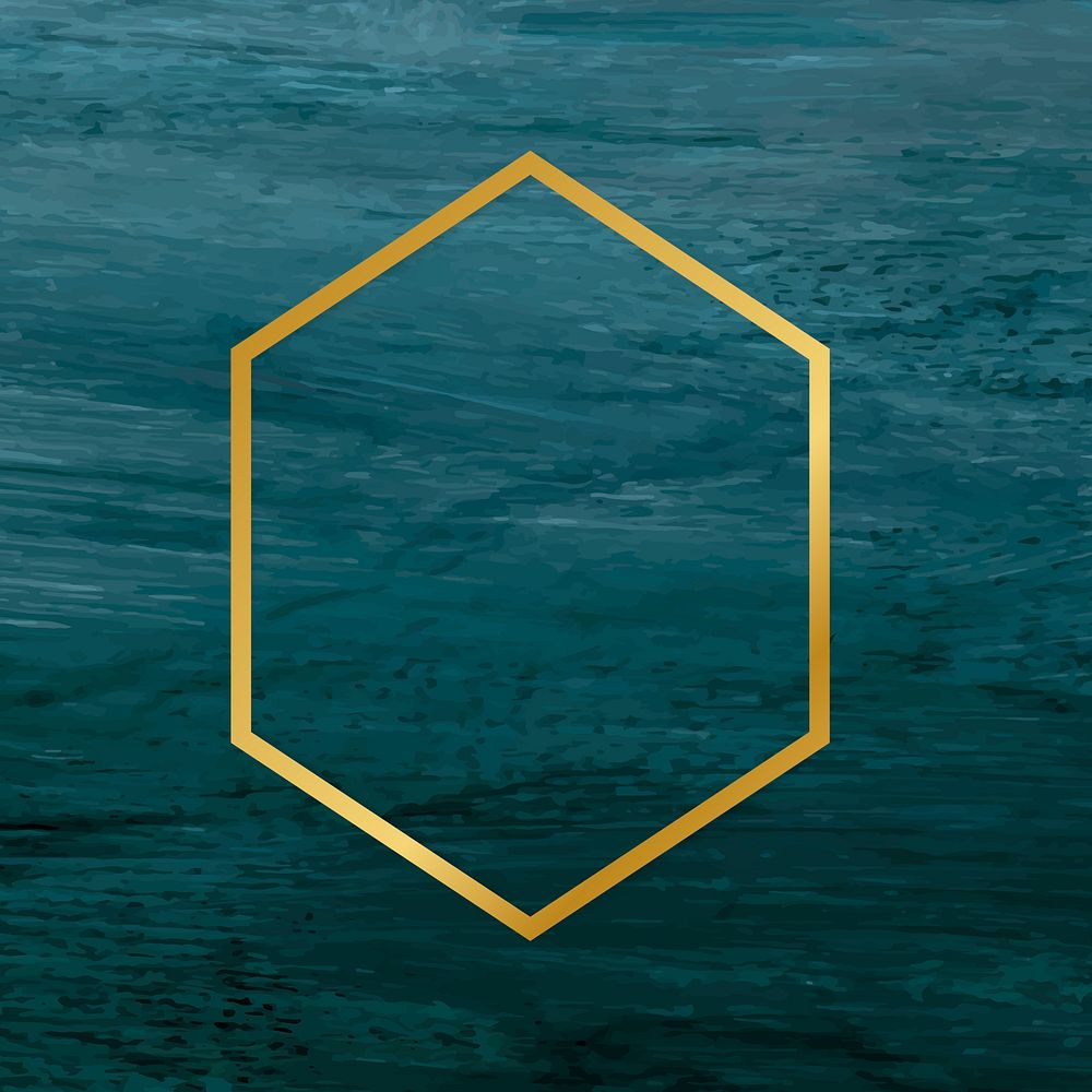 Gold hexagon frame on a blue brushstroke textured background vector