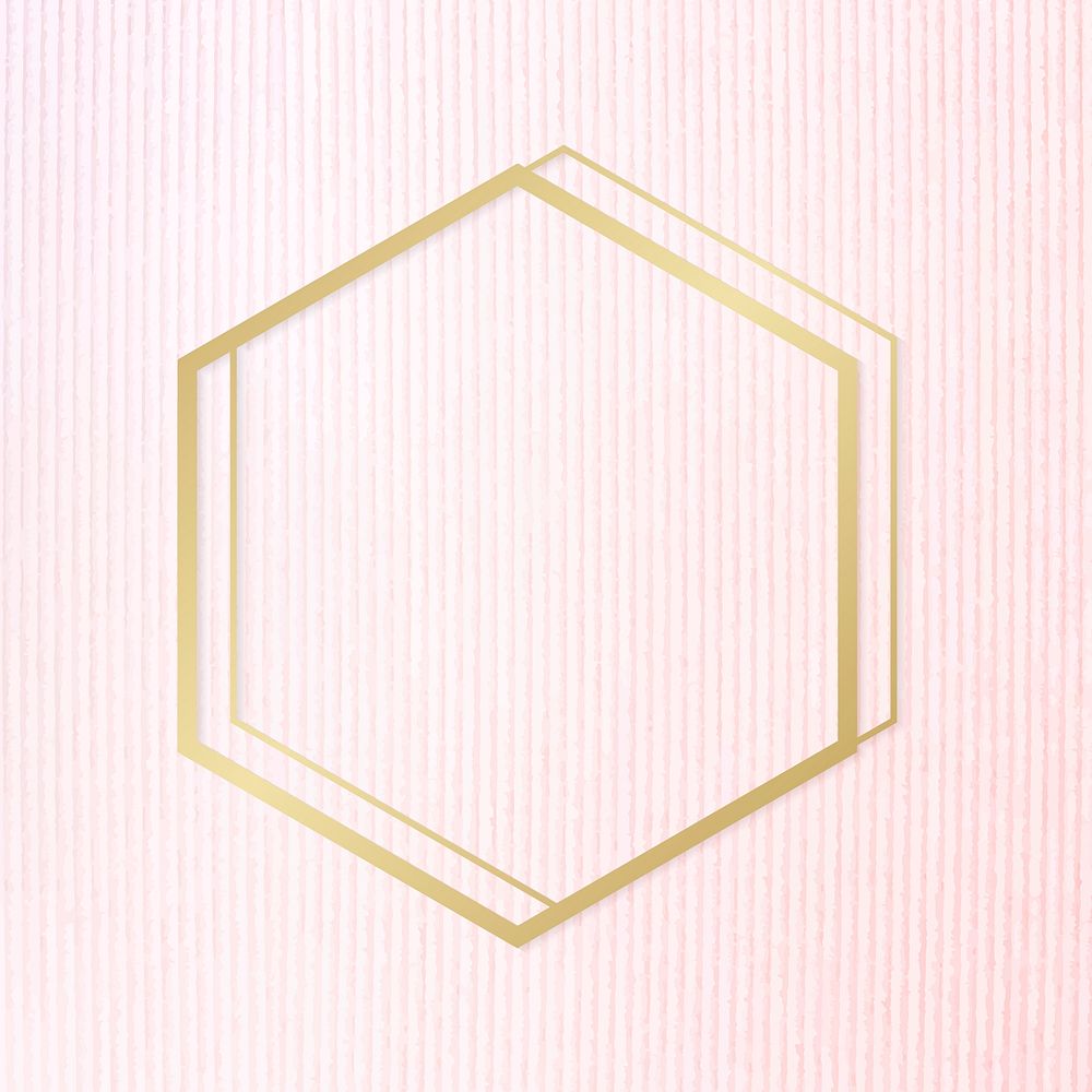 Gold hexagon frame on a pinkish blue fabric background vector