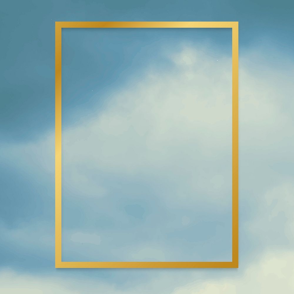 Gold rectangle frame on a blue sky background vector