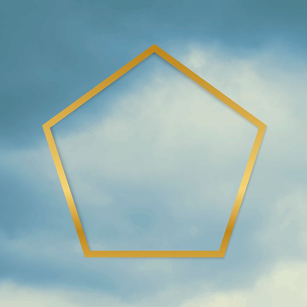 Gold pentagon frame on a blue sky background vector