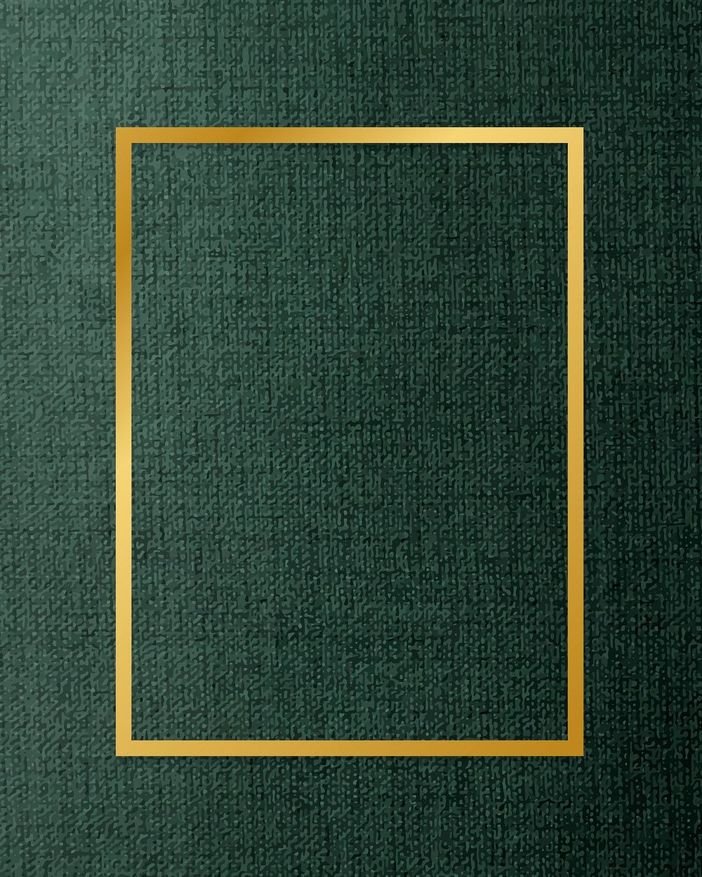 Gold rectangle frame on a green fabric textured background vector
