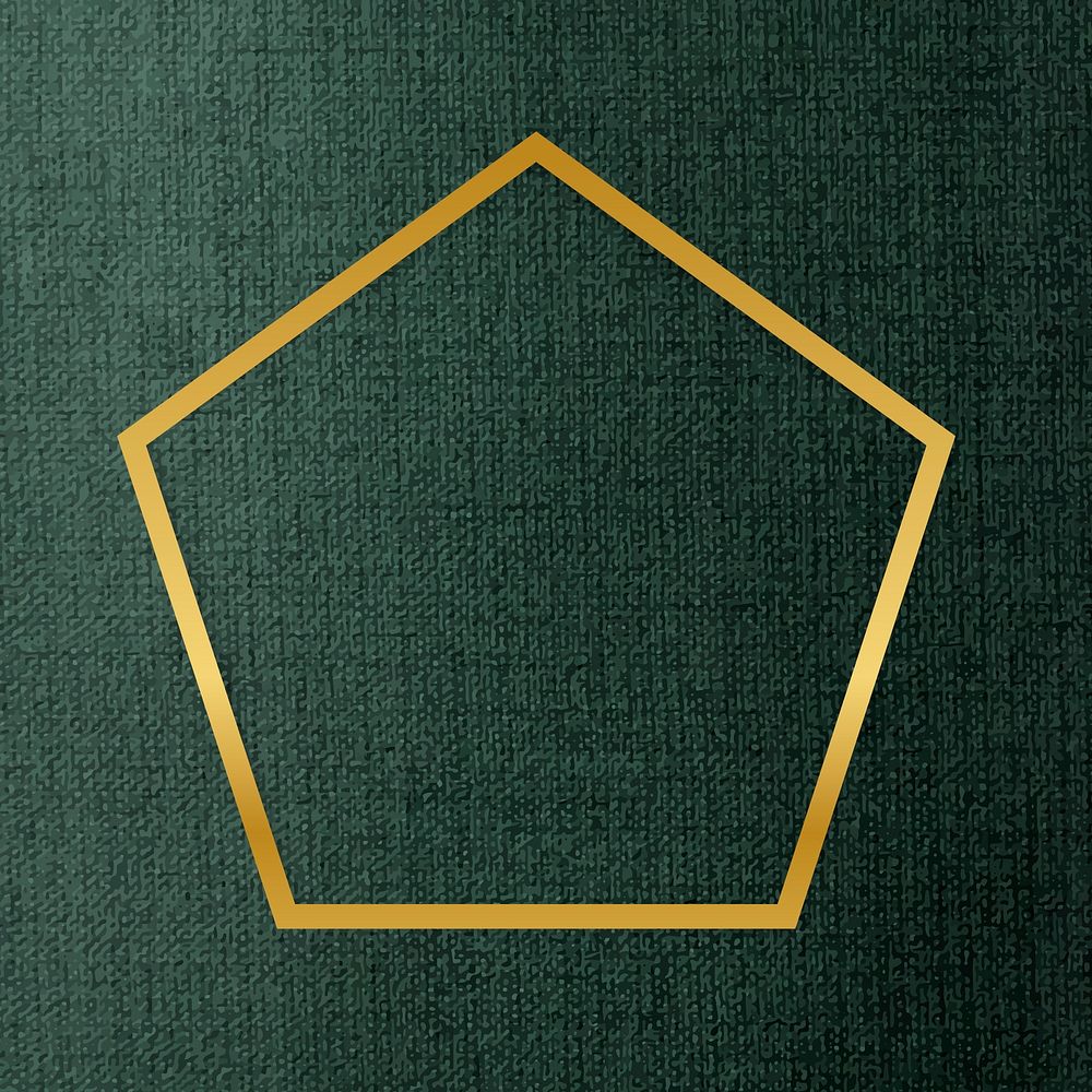 Gold pentagon frame on a green fabric textured background vector