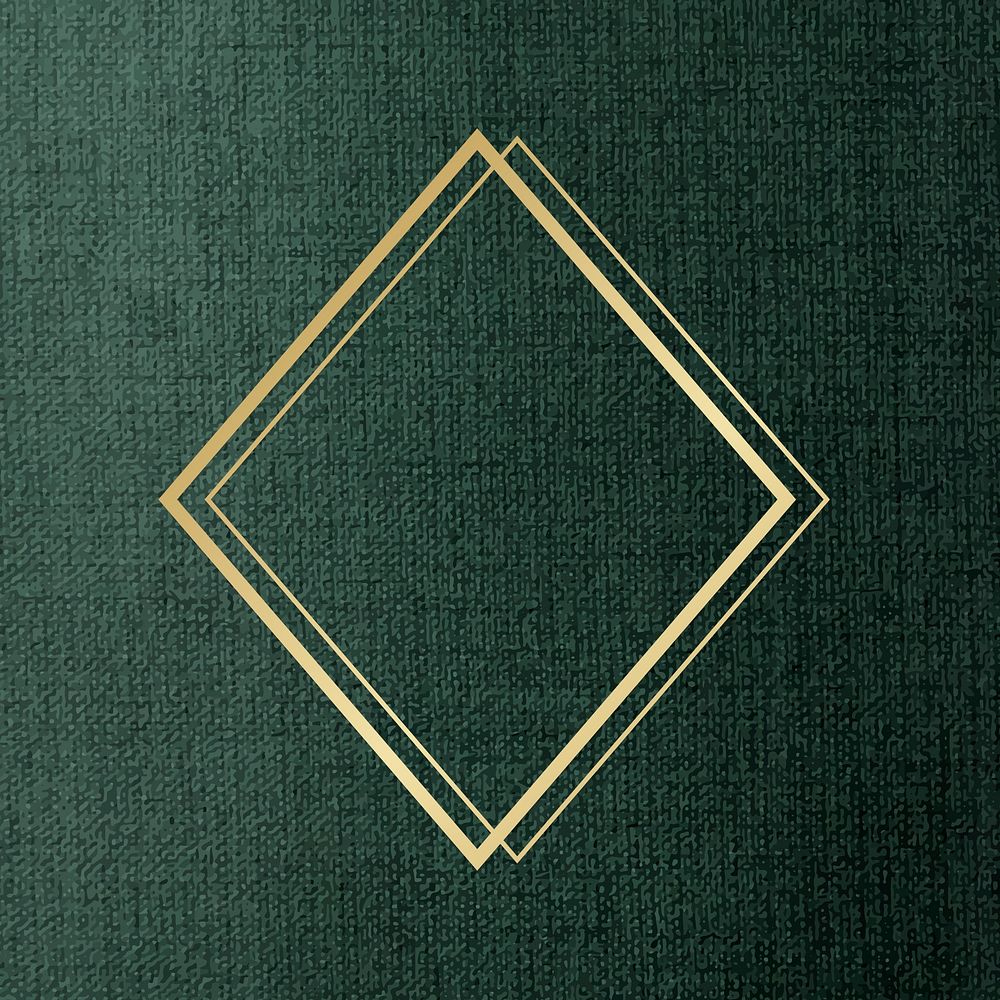 Gold rhombus frame on a green fabric textured background vector