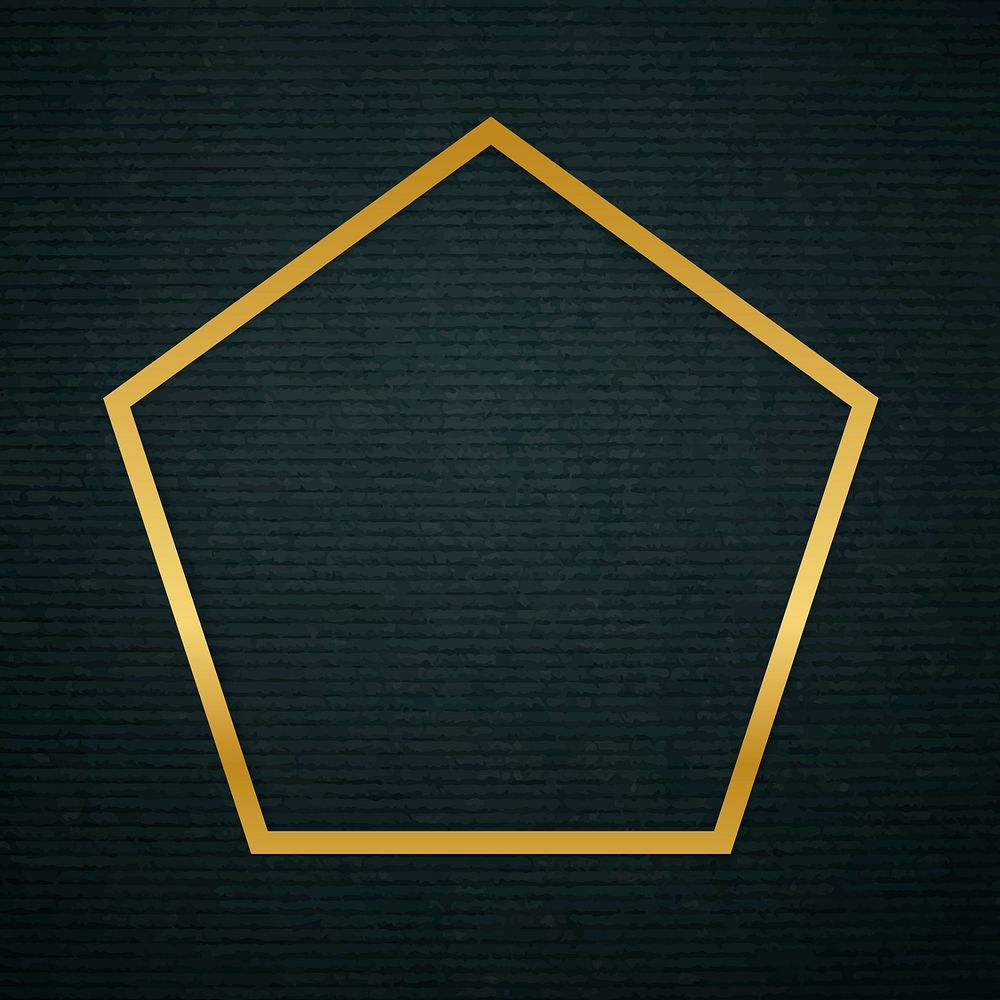 Gold pentagon frame on a dark fabric textured background vector