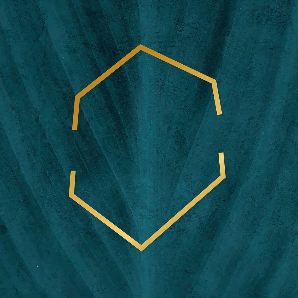 Golden framed hexagon on a leaf textured vector