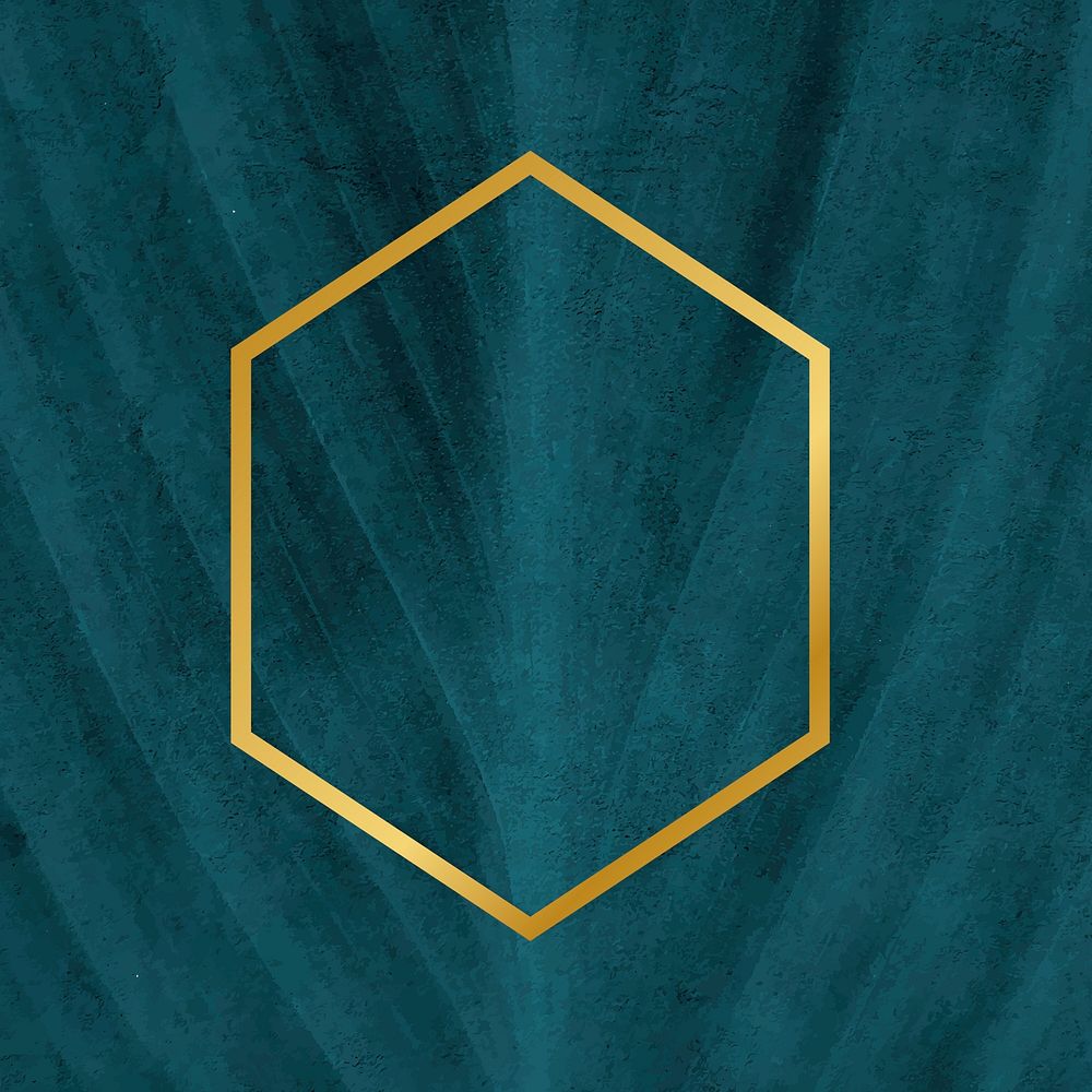 Golden framed hexagon on a leaf textured vector