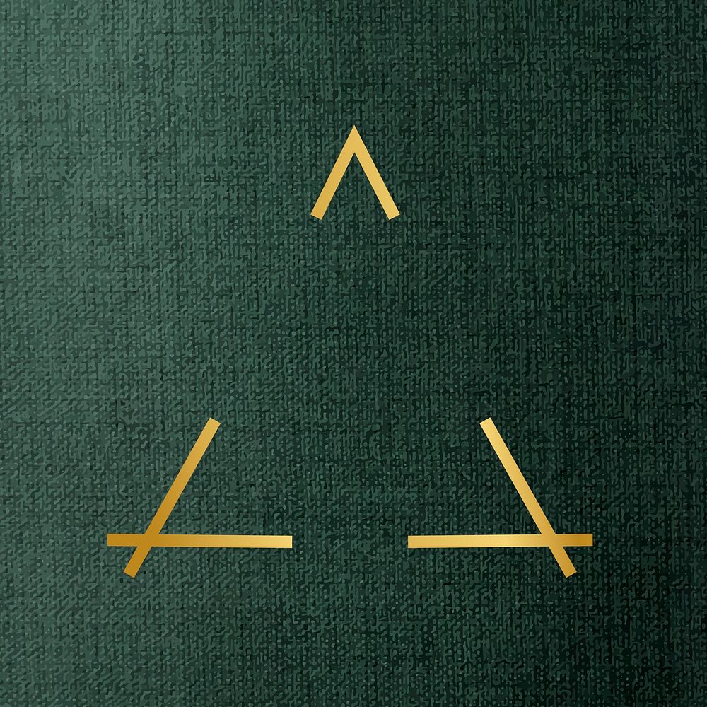 Gold triangle frame on a green fabric textured background vector