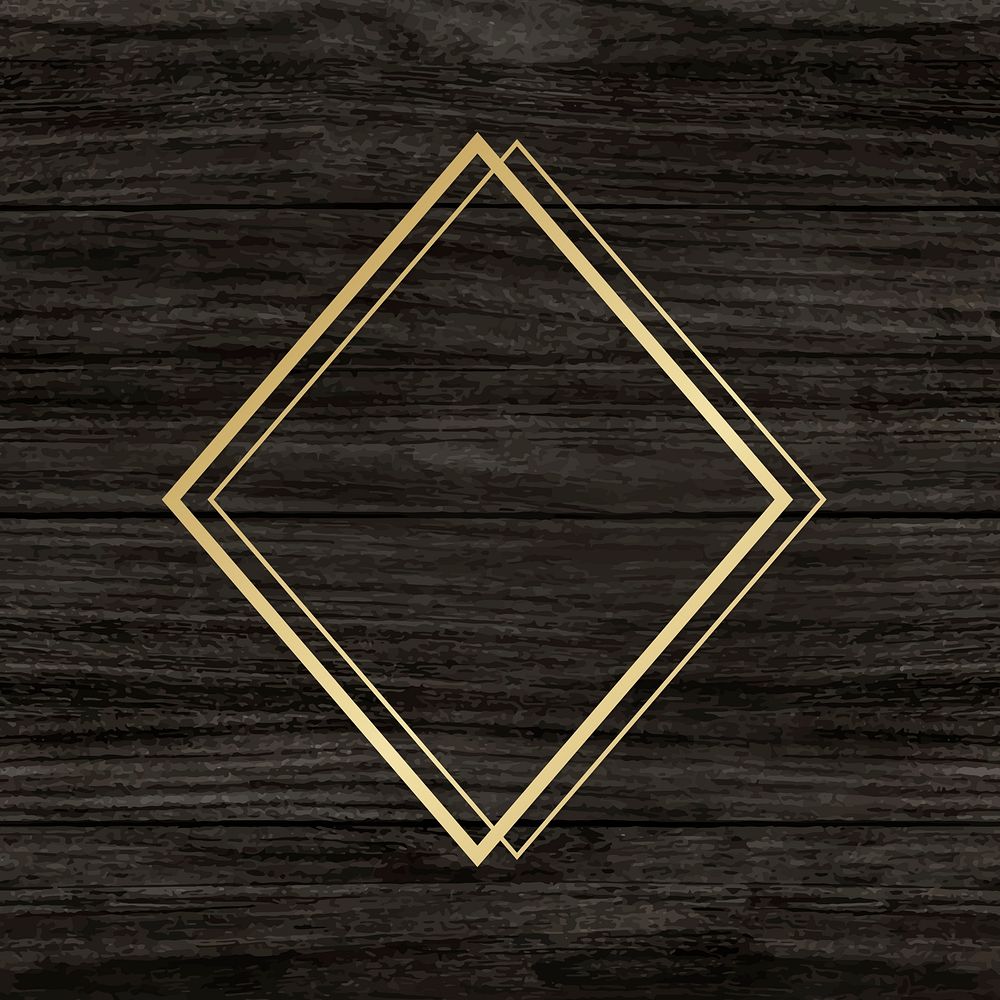 Gold rhombus frame on a wooden background vector