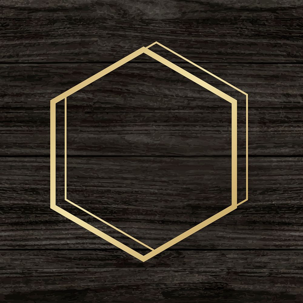 Gold hexagon frame on a wooden background vector