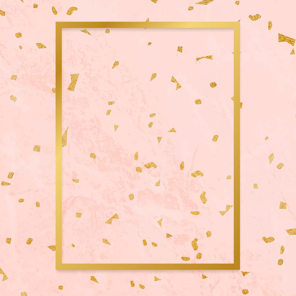 Gold rectangle frame on a pink patterned background vector