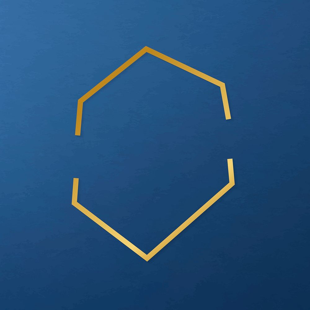 Gold hexagon frame on a plain blue background vector