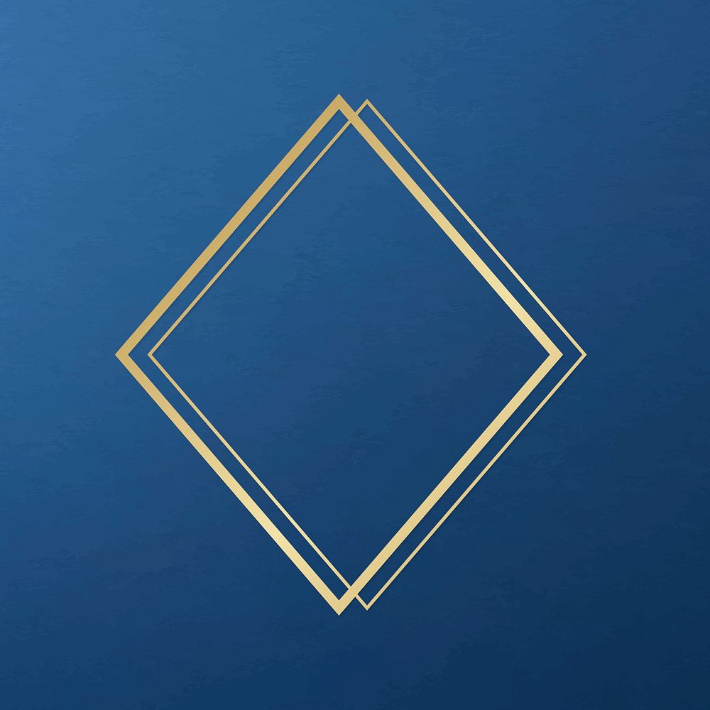 Gold rhombus frame on a plain blue background vector