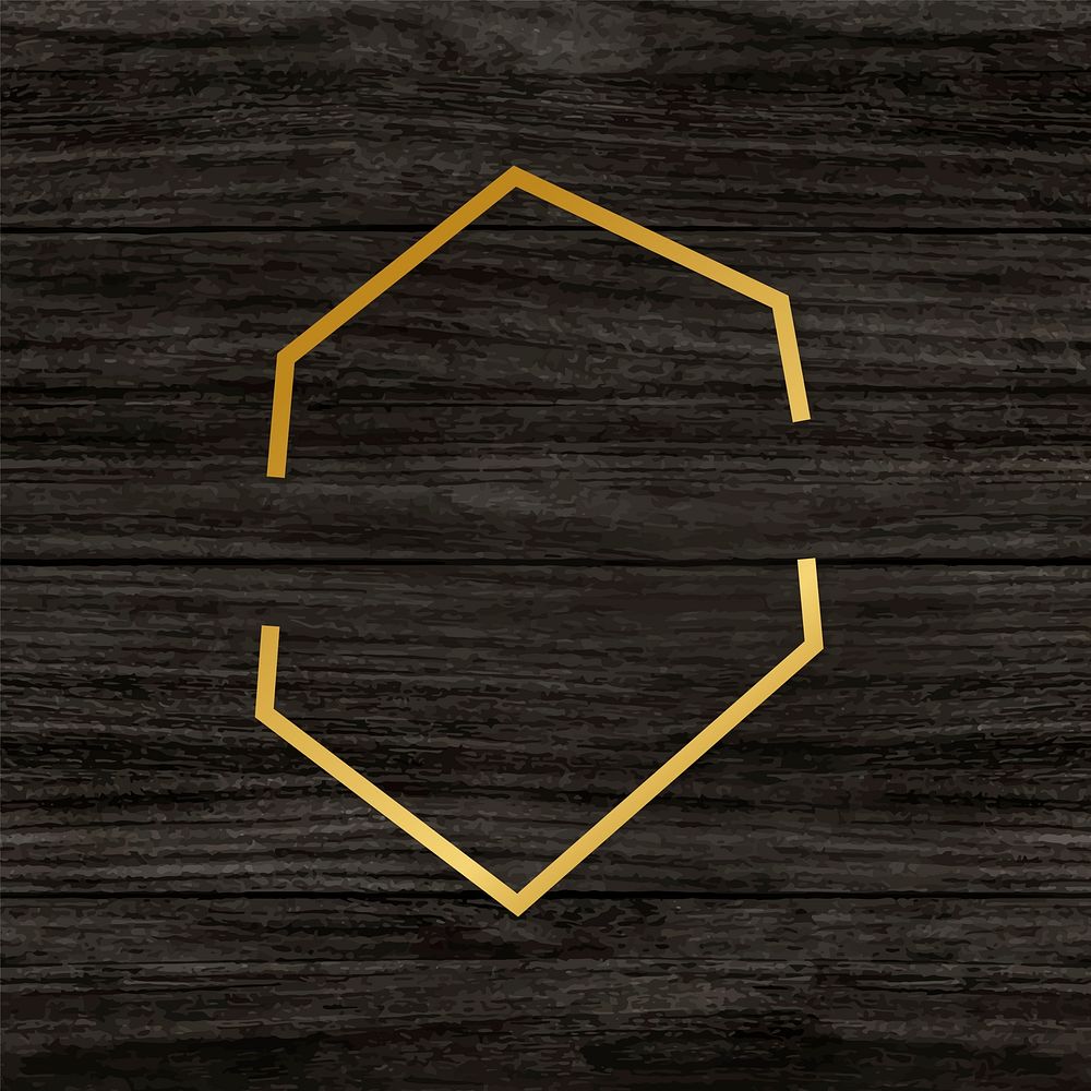 Gold hexagon frame on a wooden background vector