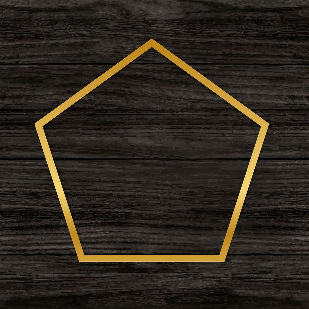 Gold pentagon frame on a wooden background vector