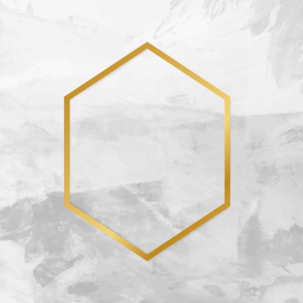 Gold hexagon frame on a gray concrete textured background vector