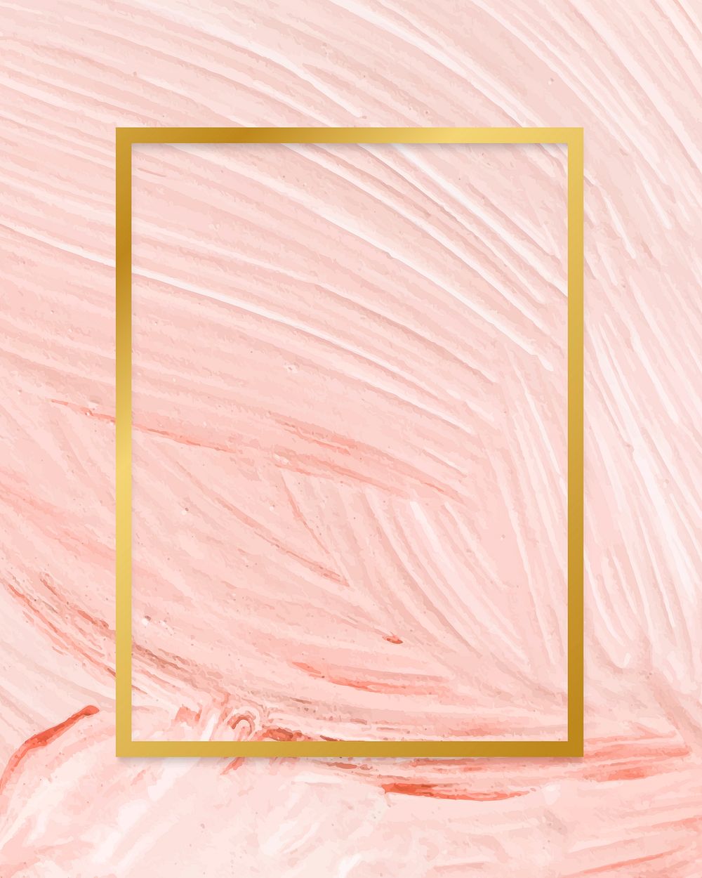 Gold rectangle frame on a pastel pink paintbrush stroke patterned background vector