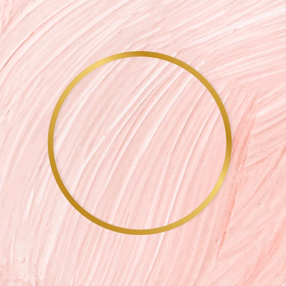 Gold round frame on a pastel pink paintbrush stroke patterned background vector