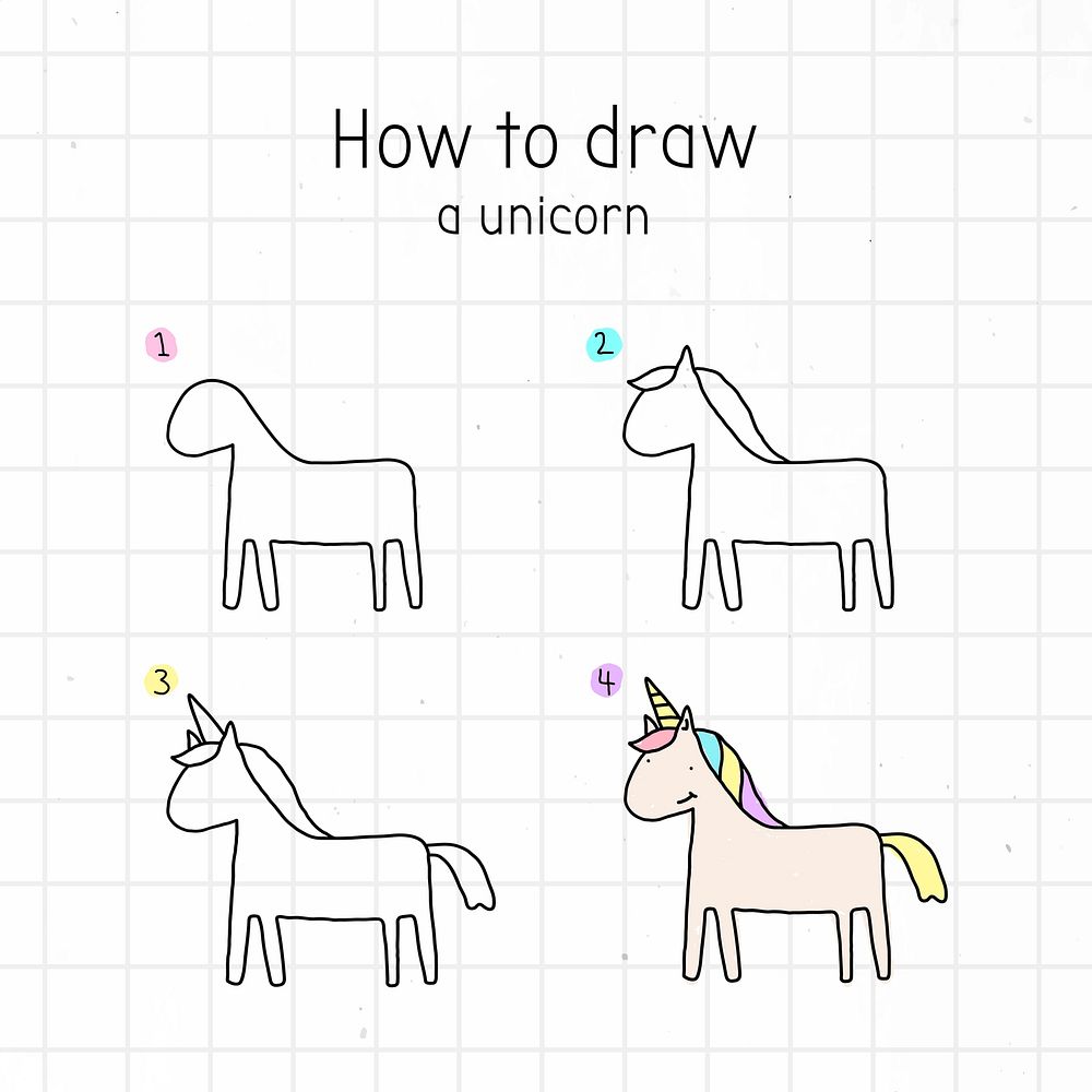 How to draw a unicorn doodle tutorial vector