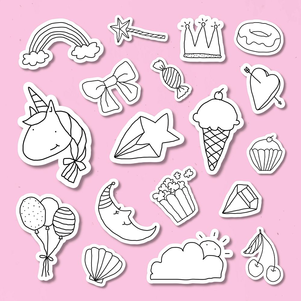 Cute doodle style journal sticker with a white border set on a pink background vector