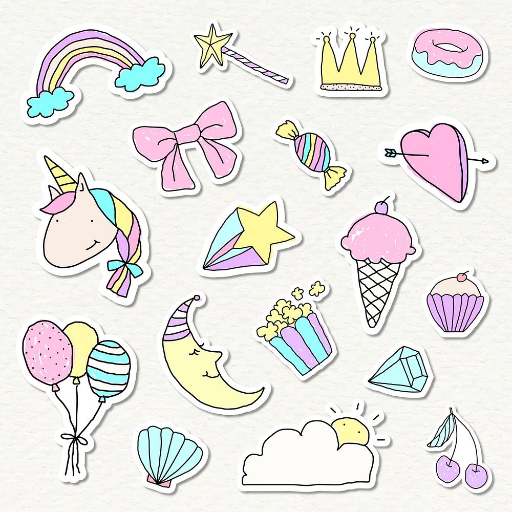 Cute pastel doodle journal sticker with a white border set on a beige background vector
