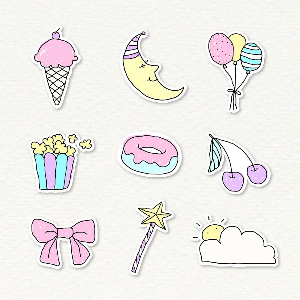 Cute pastel doodle sticker with a white border set on a beige background vector