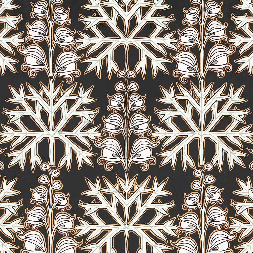 Art nouveau monkshood flower pattern background vector