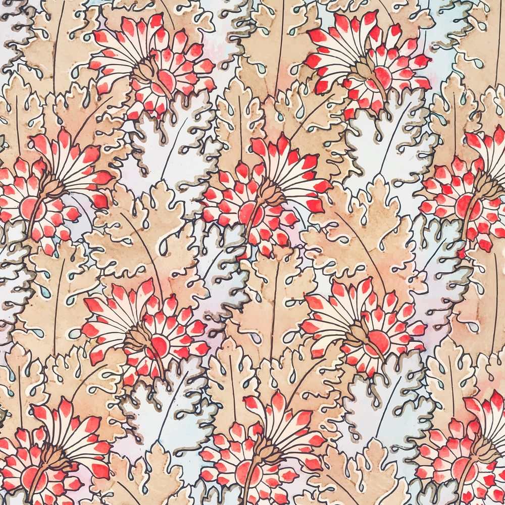 Art nouveau chrysanthemum flower pattern background vector