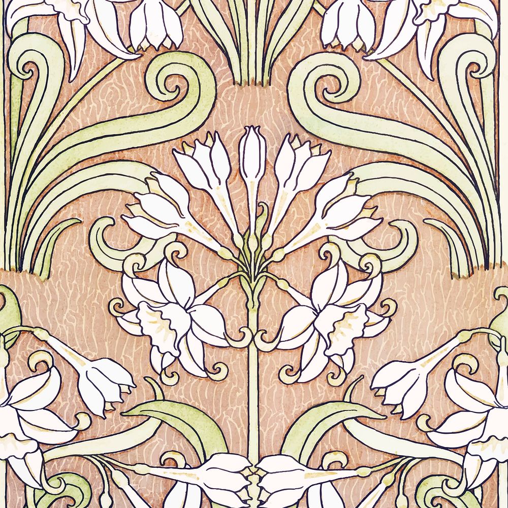 Art nouveau jonquil flower pattern background vector