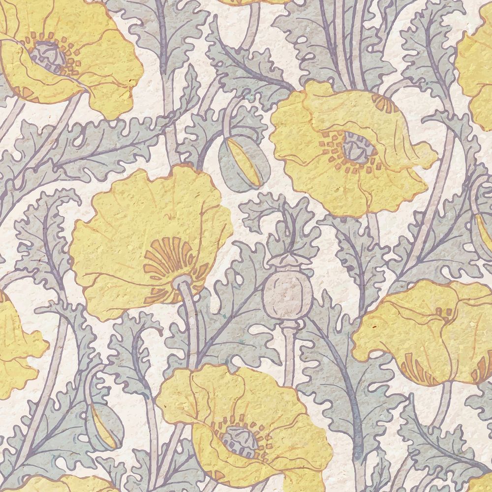 Art nouveau poppy flower pattern background vector