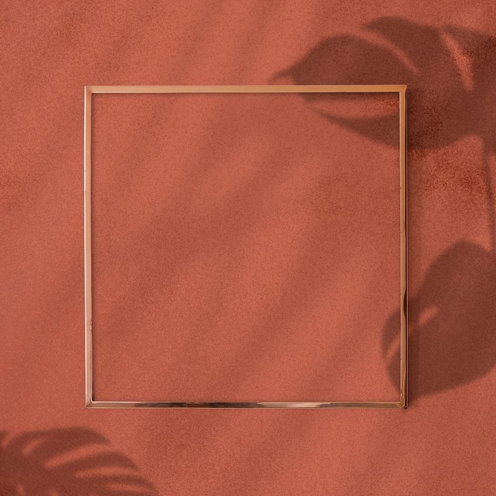 Monstera leaves shadow frame on brown background