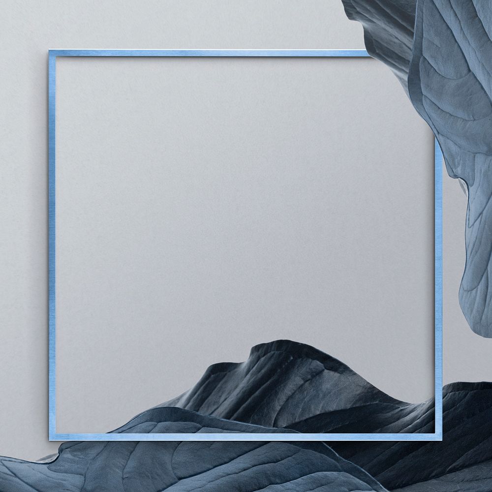 Blue frame psd leaves border gray background