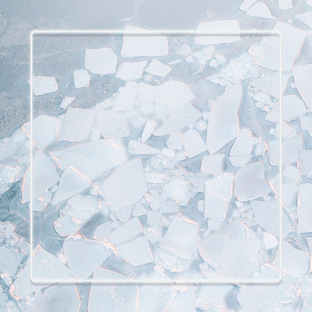 Psd white frame broken ice background